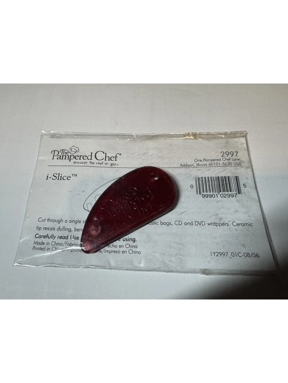 PAMPERED CHEF i-Slice Ceramic Blade Cutting Tool 2997 Red Cranberry Retired New